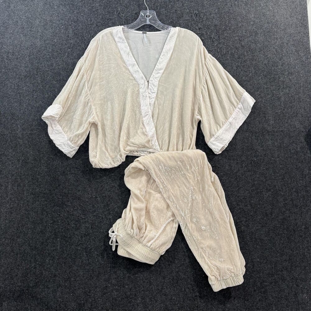 Young Fabulous & Broke Lounge Set Women's XS Ivory Velour Silk Blend Top Jogger